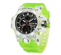 FANMIS Men's Solar Powered Casual Quartz Wrist Watch Analog Digital Multifunctional Black Sports Watch (Z Green White)
