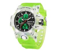 FANMIS Men's Solar Powered Casual Quartz Wrist Watch Analog Digital Multifunctional Black Sports Watch (Z Green White)