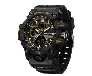 FANMIS Men's Solar Powered Casual Quartz Wrist Watch Analog Digital Multifunctional Black Sports Watch (Y Black Gold)