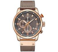 FANMIS Mens Sport Military Analog Quartz Watch Chronograph Classic Casual Business Dress Waterproof Watch Multifunctional Wristwatch with Leather Strap, Rose Gray, Quartz Watch,Chronograph