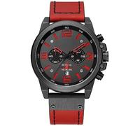 FANMIS Mens Sport Military Analog Quartz Watch Classic Chronograph Sandwich Dial Business Dress Waterproof Watch Multifunctional Wristwatch with Leather Strap, Red, 47 mm, Chronograph,Quartz Watch