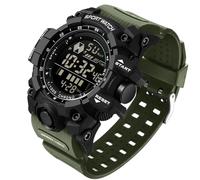 FANMIS Men's Sports Watches Large Face Military 50M Waterproof Digital Watch Date Multi Function LED Countdown Stopwatch - Durable Outdoor Tactical Wristwatch, Black Green