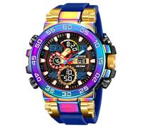 FANMIS Men's Watches Sports Military Watches Waterproof Color Designer Large Face Digital Analog Tactical Outdoor Men's Wristwatches-Chronograph Dual Time LED Alarm Stopwatch, Colorful Blue