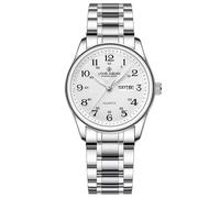 FANMIS Ultra Thin Easy-to-Read Analog Watch for Seniors with Stainless Steel Expansion Band Large Numerals Waterproof Luminous Elastic Band Watch, Silver Green Women