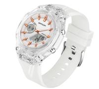 FANMIS Unisex Dual Display Sports Watch - 5ATM Waterproof Tactical Analog Digital Watch with Day-Date, Alarm, Stopwatch & TPU Band - Trendy Quartz Wristwatch for Men & Women, Rose White