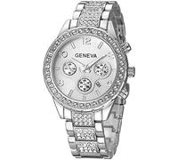 FANMIS Unisex Luxury Pave Floating Crystal Diamonds Calendar Quartz Watch with Stainless Steel Link Bracelet, C Silver, Men's Standard, Quartz Watch,Chronograph