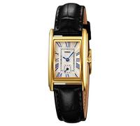 FANMIS Vintage Women's Rectangle Wristwatch Classic Ladies Analog Quartz Watch Ultra-Thin Ladies Bangle Bracelet Watch Female Business Dress Watches with Leather Strap, Black Gold