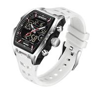 FANMIS Watch for Men Fashion Hollow Unique Rectangle Dial Wristwatch Waterproof Sport Digital Analog Dual Time Display Stopwatch Punk Cool Design Silicon Strap Dress Watch, Y White