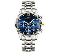 FANMIS Watches for Men Luxury Diamond Casual Watch Stainless Steel Waterproof Business Dress Wristwatch Analog Luminous Date Mens Watch,Gold and Silver Tone, Silver Blue