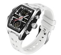 FANMIS Watches for Men Unique Rectangular White Men’s Wristwatch -Multifunction Chronograph with Digital Analog Dual Time Display Countdown Stopwatch Punk Cool Design Waterproof Dress Watch, Black