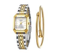 FANMIS Women’s Gold Tone Bangle Watch and Bracelet Set, Simple Square Dial Ladies Casual Dress Watch with Solid Stainless Steel Band & Butterfly Clasp,Waterproof Adjustable Strap with Tools, Gold
