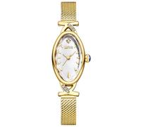 FANMIS Women's Golden Dress Watches Vintage Oval Ladies' Bracelet Waterproof Watch Elegant Diamond-Inspired Design Ladies Quartz Watches- Leather or Mesh Band, Gold White W
