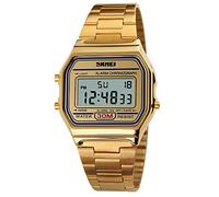 FANMIS Women's Men's Luxury Fashion Digital Electronic Square LED Sports Watch Multifunction Waterproof Daily Alarm Gold Silver Wristwatch, A Gold, Fashion, Simple, Sport