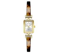 FANMIS Women's Vintage Rectangle Quartz Watch Elegant Golden Bracelet Watch with Tortoise Shell Resin Band, Fashion Waterproof Dress Wristwatch, Brown White