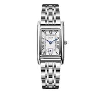 FANMIS Womens Vintage Rectangular Watches Rose Gold Case Roman Numeral Luxury Wristwatch Square Brown Leather Strap Watch, Silver White, Fashion, Vintage, Simple