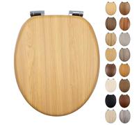 Fanmitrk Traditional Wooden Toilet Seat Soft Close, MDF Adjustable Hinges with Bottom Fixture,Easy to Clean and Install for Bathroom (JHE122-1-01A)