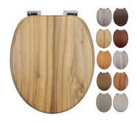 Fanmitrk Traditional Wooden Toilet Seat Soft Close, MDF Adjustable Hinges with Bottom Fixture,Easy to Clean and Install for Bathroom 43.5 x 37.3 x 5.5 cm (BL101-7-01)