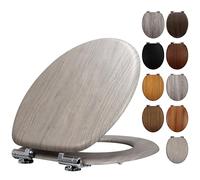 Fanmitrk Traditional Wooden Toilet Seat Soft Close, MDF Adjustable Hinges with Bottom Fixture,Easy to Clean and Install for Bathroom 43.5 x 37.3 x 5.5 cm (JHE100-3-01)