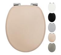 Fanmitrk Universal Wooden Toilet Seat Soft Close, Made of MDF with PVC Leather-Look Material, Adjustable Hinges with Bottom Fixture, Easy to Install for Bathroom43.5 x 37.3 x 5.5 cm (Light Apricot)