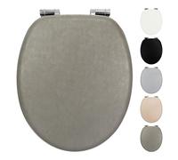 Fanmitrk Universal Wooden Toilet Seat Soft Close, Made of MDF with PVC Leather-Look Material, Adjustable Hinges with Bottom Fixture, Easy to Install for Bathroom43.5 x 37.3 x 5.5 cm (Light Coffee)