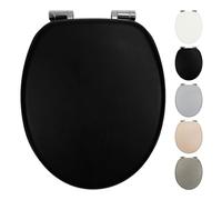 Fanmitrk Universal Wooden Toilet Seat Soft Close, Made of MDF with PVC Leather-Look Material, Adjustable Hinges with Bottom Fixture, Easy to Install for Bathroom43.5 x 37.3 x 5.5 cm (Black)