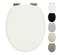 Fanmitrk Universal Wooden Toilet Seat Soft Close, Made of MDF with PVC Leather-Look Material, Adjustable Hinges with Bottom Fixture, Easy to Install for Bathroom43.5 x 37.3 x 5.5 cm (Ivory White)