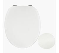 Fanmitrk White Wooden Toilet Seat - Adjustable Zinc Alloy Hinges - Made of MDF with PVC Leather-Look Material - Easy to Install for Bathroom Bottom Fixture 43.3 x 36.8 x 5.5 cm(JH1841-02)