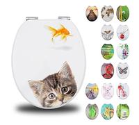 Fanmitrk Wooden Toilet Seat-Durable MDF Toilet Seat Soft Close Cats Patterns(MDF1801)