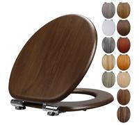 Fanmitrk Wooden Toilet Seat Walnut with Soft Close Adjustable Solid Hinges, MDF Wood Oval Toilet Seat (JH3704-01)