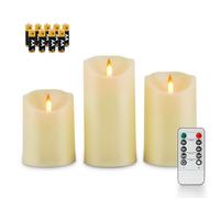 Fanna 3 Ivory Flameless LED Candles with Dynamic Lifelike Flickering Flames for Church and Weddings, Battery Operated Plastic Candles with Timer and Remote Control, Batteries Included - H 10/12.5/15cm