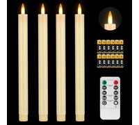 Fanna 4 Ivory Flameless Taper Candles with Dynamic Flickering Flames for Christmas and Weddings, Battery Operated Plastic LED Candlesticks with Timer and Remote, 12 Batteries Included - H 28cm