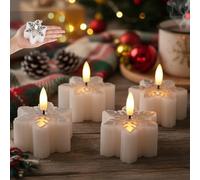 Fanna 4 White Flameless Votive Candles with Timer for Christmas Table Centerpiece, Wax Battery Operated Candles for Winter Home Decor, Silver Finish Snowflake Shaped, Batteries Included - D 7cm