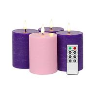 Fanna Advent Flameless Pillar Candles with Timer, Battery Operated Led Candle for Christmas with Remote,8 Batteries Included - Set of 4 (D 7.5 cm x H 10 cm)