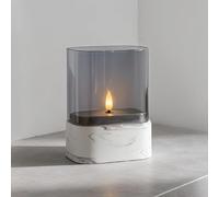 Fanna Battery Operated Glass Candle with Timer Function in Marble Texture, Flameless LED Candle Rectangular-Shaped for Daily Home Decor and Table Centerpieces, Grey and White Design - 12 x 8 x 15 cm