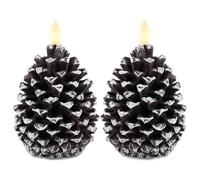 Fanna Dark Brown Flameless Pine Cone Shaped LED Candles with Timer Function for Christmas, Real Wax Battery Operated Candles for Winter Decoration - D 3.55" - Set of 2