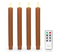 Fanna Flameless Taper Candles Burnt Orange, Wax Finshed Battery Operated LED Candles with Timer Function, Remote & Batteries Included -Set of 4