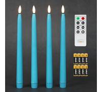 Fanna Flameless Taper Candles with Timer, Battery Operated Candles Real Wax Finished, Remote and Batteries Included - Set of 4 (Turquoise)