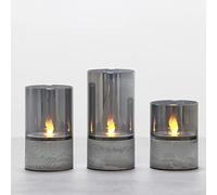 Fanna Flickering Flameless Glass Candles, Industrial Concrete Style Battery Operated LED Candles with Timer Function, Set of 3 - H 4" / 5" / 6" (Gray Glass)