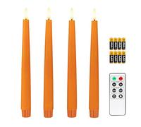 Fanna Orange Real Wax Flameless Taper Candles with Timer, Battery Operated Led Candlesticks for Halloween, Harvest and Autumn Decoration, Remote and Batteries Included - Set of 4
