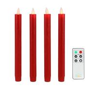 Fanna RED LED Taper Candles with Moving Flame, Real Wax Finished Flickering Battery Operated Candles, Remote Control & Batteries Included - Set of 4