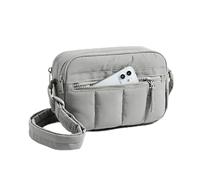 FANNING511 Puffer Crossbody Purse, Double Zip Multi Pocket Nylon Bag with Adjustable Padded Strap for Women Travel Gym, Light Grey, Modern