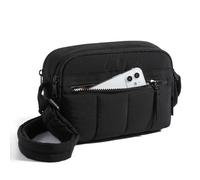 FANNING511 Puffer Crossbody Purse, Double Zip Multi Pocket Nylon Bag with Adjustable Padded Strap for Women Travel Gym, Black, Modern