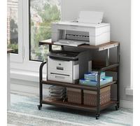 Fannova 32.3" Wide Extra Large Printer Stand, 3 Tier Printer Table with Adjustable Storage Shelf, Rolling Printer Cart with Industrial Wheels for Home Office, Rustic Brown