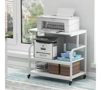 Fannova 32.3"x18.9"x32.1" Extra Large White Printer Stand with Storage | Height Adjustable Middle Shelf, 3 Tier Wide Printer Table with Industrial Wheels, Heavy Duty Rolling Cart for Home Office