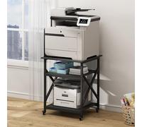 Fannova Printer Stand, 23.6 x 23.6 x 30.1 Inches Large Square Printer Table with Height Adjustable Storage Shelf, 3 Tier Rolling Printer Cart with Industrial Wheels for Home Office - Black