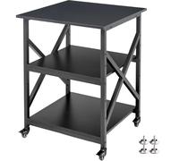 Fannova Printer Stand, 23.6 x 23.6 x 30.1 Inches Large Square Printer Table with Height Adjustable Storage Shelf, 3 Tier Rolling Printer Cart with Industrial Wheels for Home Office - Black