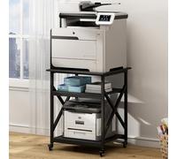 Fannova Printer Stand, 23.6 x 23.6 x 30.1 Inches Large Square Printer Table with Height Adjustable Storage Shelf, 3 Tier Rolling Printer Cart with Industrial Wheels for Home Office - Black