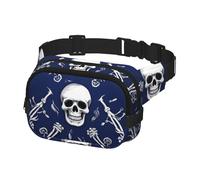 Fanny Pack Belt Bag for Men Women Blue skull and bones Adjustable Waist Packs Bag Crossbody Bags for Travel, Black, One Size