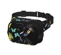 Fanny Pack Belt Bag for Men Women Cat and butterfly Adjustable Waist Packs Bag Crossbody Bags for Travel, Black, One Size