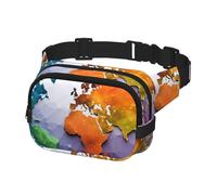 Fanny Pack Belt Bag for Men Women Color world map Adjustable Waist Packs Bag Crossbody Bags for Travel, Black, One Size